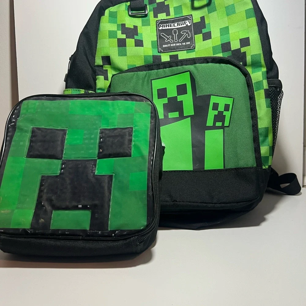 Minecraft Creeper Backpack & Lunchbox Set – Green Pixel Design